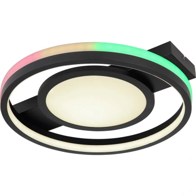 Image of Gisell Integrated LED Semi Flush Ceiling Light Matt Black Dimmable 3000 6500K Remote Control