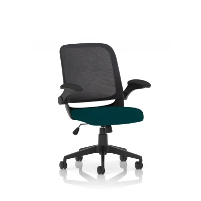 Image of Crew Task Operator Fabric Seat Maringa Teal Mesh Chair Folding Arms