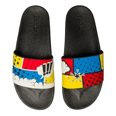 Image of Dedoles Sliders &amp; Slippers for Women, Men Kids Sandals Funny Designs Plane Coffee Party Pizza Fox Bear Cherry Flamingo Footwear Gift, Colour: Colourful Comics, Size: 7 UK