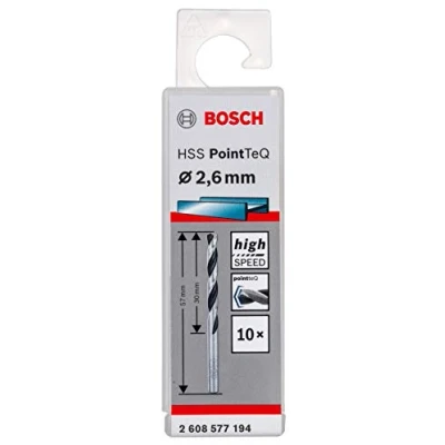 Image of Bosch Professional 10 Piece PointTeQ HSS Twist Drill Bit (for Metal, 2.6 x 30 57 mm, Driver Accessories)