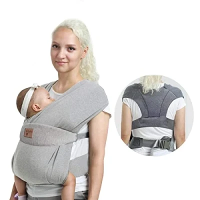 Image of vrbabies Baby Wraps Carrier Sling, for Newborns to Toddlers, Skin Friendly and Soft Front Wrap Hands Free Multi Purpose Stretchy One Size Fits All(Light Grey)