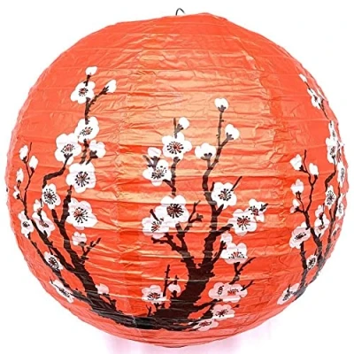 Image of Bemvp Plum Blossom Round Lamp Shade 16inch Paper Lantern Chinese Oriental Style Light Restaurant Party Home Decoration