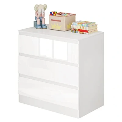 Image of WOLTU Chest of Drawers with 3 Drawers, Sideboard, High Gloss White, Space Saving, Drawer for Living Room, Bedroom, Office, 80 x 78 48 cm