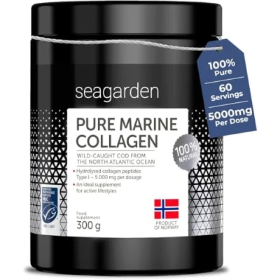 Image of Premium Marine Collagen Powder 5000mg Type I and III Hydrolyzed Supplements with 20 Amino Acids Made of Wild Caught Arctic Cod Pure Fish Peptides Unflavored 300g