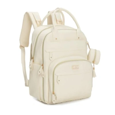 Image of BabbleRoo Diaper Bag Backpack, Baby Nappy Changing Bags Multifunction Waterproof Travel Back Pack, Vegan Leather Eggshell White, 1 Count (Pack of 1), Daypack Backpacks