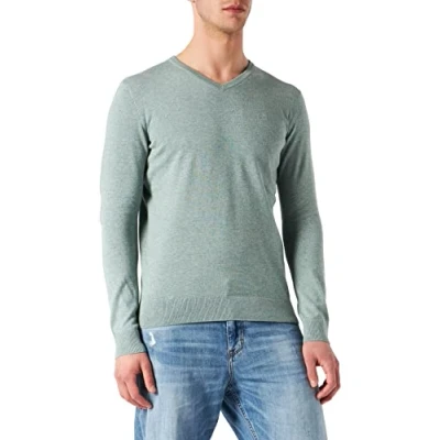 Image of TOM TAILOR Men Basic jumper 202212 Strickpullover V Ausschnitt, 28732 Dark Smoke Green Melange, L