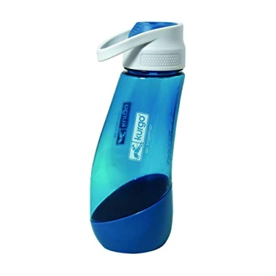 Image of Kurgo Gourd Water Bottle &amp; Bowl, 2 in 1 Dog Travel Bottle, Detachable BPA Free, Holds 750 ml, Coastal Blue