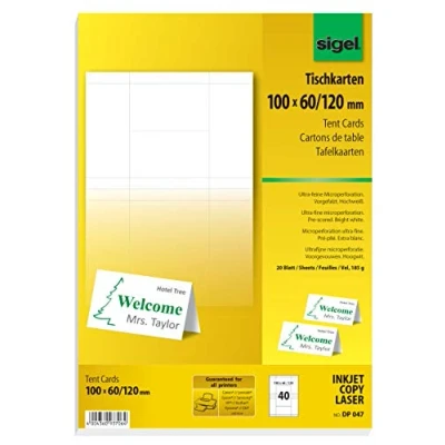 Image of SIGEL DP047 Tent Cards, 10 x 6 cm, 20 sheets equal to 40 Pieces