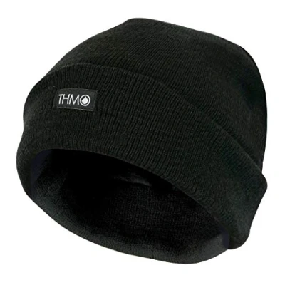 Image of THMO Mens Outdoor Winter Thermal Knitted 40g 3M Thinsulate Lined Beanie Hat with Cuff (One Size, Black)