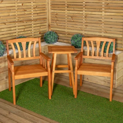 Image of Outdoor Wooden Garden Slatted Side Table with 2 Chairs