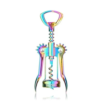 Image of Blush Winged Corkscrew, Iridescent Bottle Opener, Cork Remover, Rainbow Wine Gift Accessory, Mirage, Set of 1