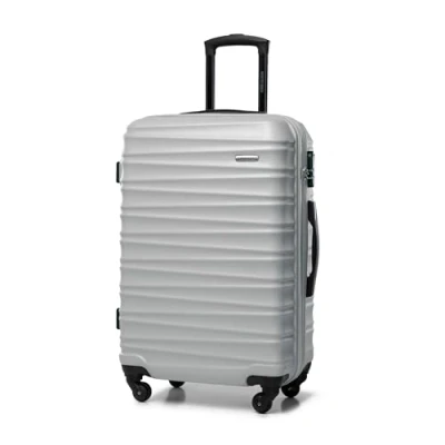 Image of WITTCHEN Travel Suitcase Carry On Cabin Luggage Hardshell Made of ABS with 4 Spinner Wheels Combination Lock Telescopic Handle Groove Line Size Medium Grey