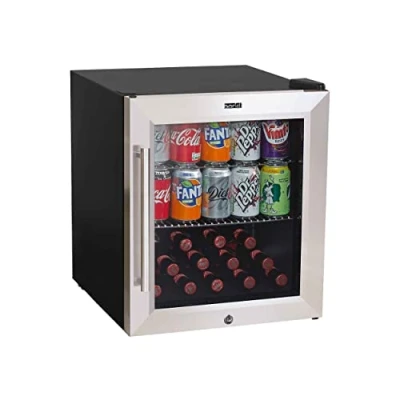 Image of Baridi 50L Tabletop Drinks Fridge, Mini Beer Cooler, Glass Door, Stainless Steel
