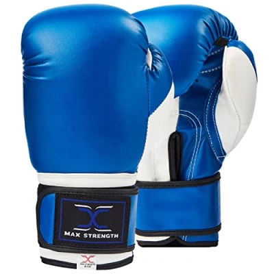 Image of Boxing Gloves Kickboxing Punching Training Muay Thai UFC Fight Mitts MMA (Blue/White (Plain), 8oz)