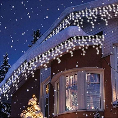 Image of Best Artificial Christmas Outdoor Connectable Icicle Lights Battery Powered Waterproof with 8 Multi Function, Timer &amp; Memory (10m, Bright White)