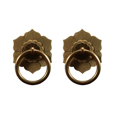 Image of Tiazza 2Pcs Antique Brass Ring Pulls Handle Kitchen Cabinets Wardrobe Drawer Vintage Furniture Hardware Retro Style Pull (Antique Bronze)