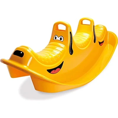 Image of Dantoy 3 Persons Rocker and Seesaw, Durable Plastic with Seats Made in Denmark Yellow Happy Dog