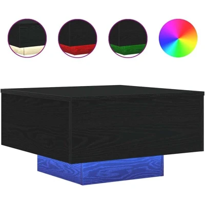 Image of vidaXL Coffee Table with LED Lights Black Oak 55x55x31 cm