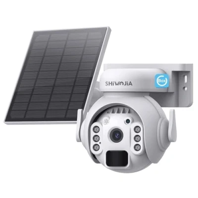Image of SHIWOJIA 2K Solar Wireless Security Outdoor Camera, 360 PTZ WiFi CCTV PIR Motion Detection &amp; Alert, Color Night Vision, 2 Way Audio, IP66 Waterproof, SD/Cloud