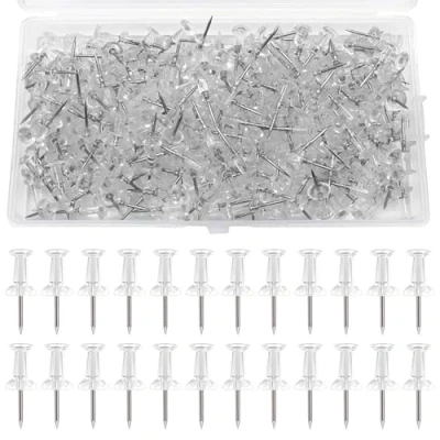 Image of EUZUXU 200pcs Clear Push Pins, Pins for Pinboard, Pin Board Drawing with Storage Box, Wall Hangings, Cork Board, Maps Posters Photos, Notice