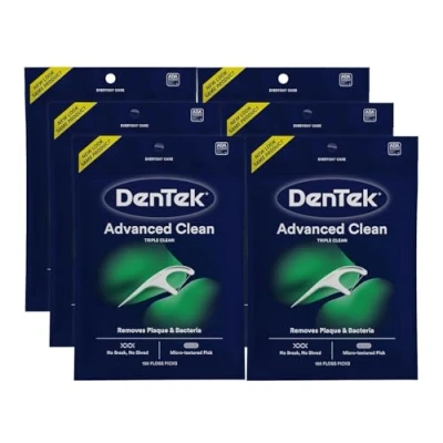 Image of DenTek Triple Clean Floss Pick 3X Clean: Removes Plaque &amp; Food and Fights Bad Breath 90 Picks Pack of 6