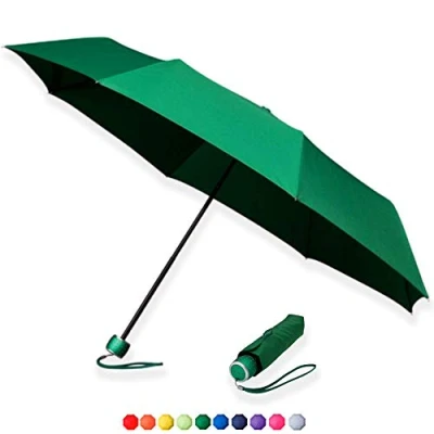 Image of MiniMax Compact Folding Travel Umbrella, Lightweight Colour Coordinated Handle, Sleeve and Strap, Mini, Small, Handbag, Pocket Umbrella (Green)