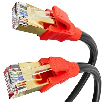 Image of Ethernet Cable 5m, Cat 8 High Speed Internet SFTP Shielded, RJ45 Network 5 Meter Long Gigabit 40Gbps 2000MHz, LAN 26AWG POE Black Patch Cord for Router Modem (5 Clips)