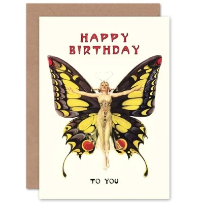 Image of Artery8 Birthday Butterfly Dancer Art Nouveau 1920s Retro For Her Wife Sister Mother Blank Inside Greeting Card