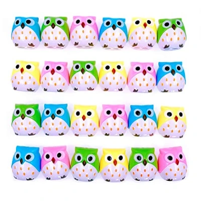 Image of JZK 24 x Novelty two holes pencil sharpener with container owl toy for children birthday favours kids party bag filler thank you gift game prizes girls boys