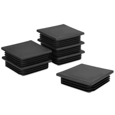 Image of QWORK® 6 Pcs Square Tube Lamellar Plugs, End Caps for Pipes, Pipe Chair Legs, Plastic, 80 x mm, Black