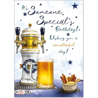 Image of doodlecards Someone Special Male Birthday Card Beer Tap and Pint Medium Size with Plain Envelope