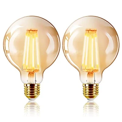 Image of EXTRASTAR Vintage Edison Light Bulb, 6W G95 Old Fashioned Style Globe LED Bulb (48W Equivalent), E27 Screw Base Retro Antique Spiral Filament Bulbs, 540LM, 2200K Amber Warm 2 Pack