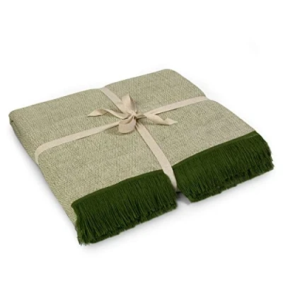 Image of Yoga Studio Two Toned Cotton Blanket Great for Meditation &amp; Relaxation 142cm x 205cm (Two Green)