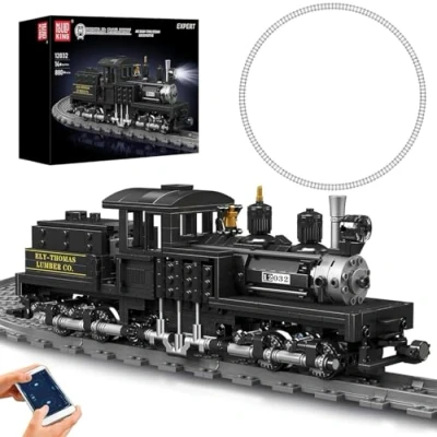 Image of Mould King 12032 Shay Type Steam Locomotive Building Set with LED Lighting, Remote/App Control Model Train Block Kit Tracks, Engineering Toy for Adults (880 PCS)