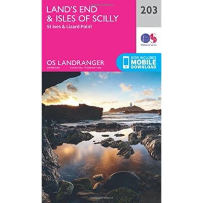 Image of Landranger 203 Land&#039;s End &amp; Isles of Scilly, St Ives Lizard Point Map With Digital Version