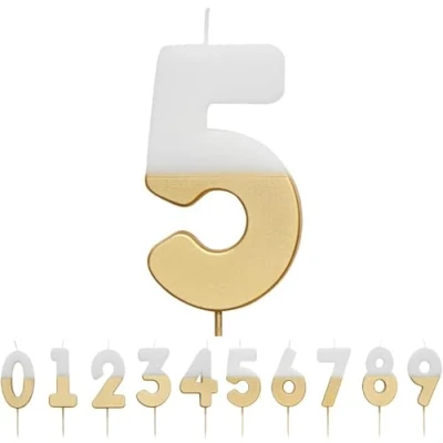 Image of Talking Tables White and Gold Number 5 Candle Premium Quality Cake Topper Decoration for Kids, Adults, 50th Birthday Party, Anniversary, Milestone, GoldCandle5