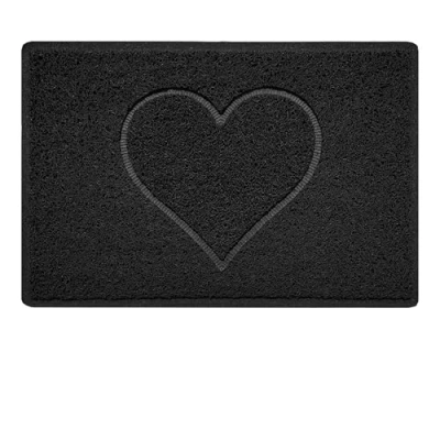 Image of Nicoman Heart Embossed Shape Entrance Door Mat Dirt Trapper Jet Washable Doormat Indoor or Outdoor (Small, Black, 60 x 40cm)