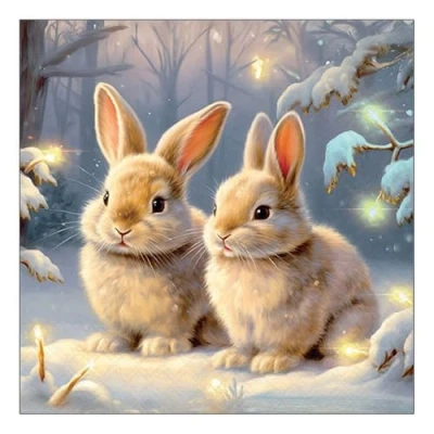 Image of 20 Napkins Winter Rabbit in Forest as Table Decoration Paper with Motif Also for Decoupage and 33 x cm