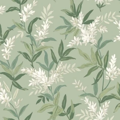 Image of Olivia Sage Green Floral Leaf Wallpaper Flowers Botanical Leaves Classy Stylish Trendy Feature Wall