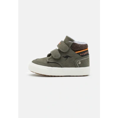 Image of Kangaroos KAVU Primo Unisex Hightop trainers for kids, Size: 4.5K, Olive/flame Imitation leather/ textile