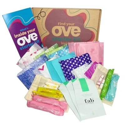 Image of Ove Period Starter Kit, Menstruation Kit for Teens/Girls, Perfect First Contains Sanitary Towels/Pads, Tampons, Panty Liners, Bags, Booklet/Information