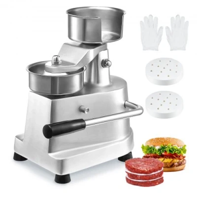 Image of VEVOR Commercial Burger Patty Maker, 100mm/4inch Hamburger Beef Heavy Duty Food Grade Stainless Steel Bowl Press Machine, Kitchen Meat Forming Processor with 1000 Pcs Papers
