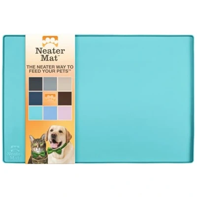 Image of Neater Pet Brands Mat Waterproof Silicone Bowls Protect Floors from Food &amp; Water (32&quot; x 24&quot; Silicone, Aquamarine)