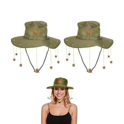 Image of Lizzy 2 x Australian Cork Hat with 10 Corks Adult for Australia Day Crocodile Hunter Man Dundee Fancy Style Dress Party Accessories