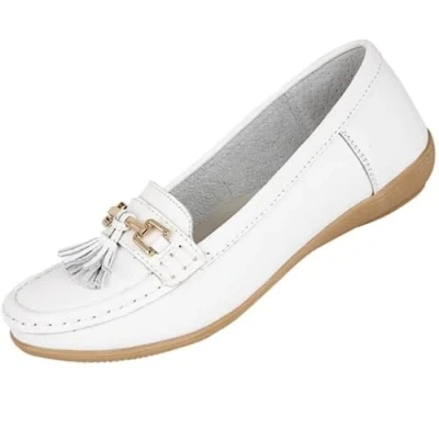 Image of Jo &amp; Joe Ladies Leather Loafer Shoes Plimsole Pumps Womens Flat White Size UK 8 EU 41