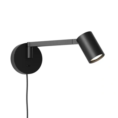 Image of Astro Ascoli Swing Plug in Indoor Reading Light (Matt Black), GU10 LED Lamp, Designed Britain 1286138 3 Years Guarantee