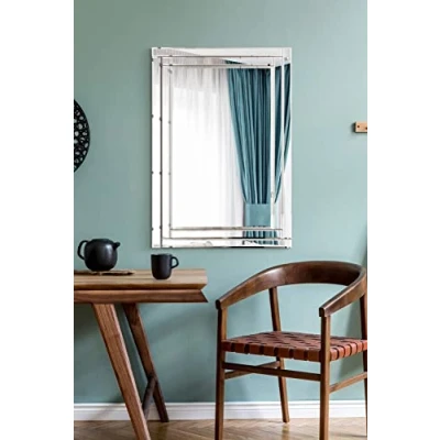 Image of MirrorOutlet Large Modern Venetian All Glass Double Framed Wall Mirror 2Ft3 X 3Ft3 (70cm 100cm), Silver