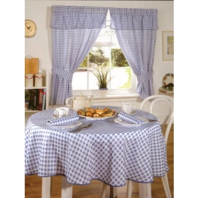 Image of Emma Barclay Molly Gingham Pencil Pleat Curtains With Pelmet Header in Blue Width 46 x Drop 42&quot; (116 107cm)