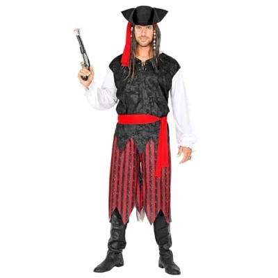 Image of Widmann 53139 Pirate of The Caribbean Costume, Shirt with Vest, Trousers, Belt, Headband, Hat, Buccaneer, Theme Party, Carnival, Fancy Dress, Multicoloured, XXX Large