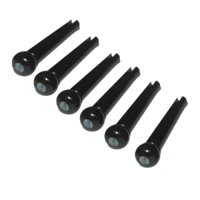 Image of 6 Acoustic Guitar Bridge Pins Black with Pearl/Abalone Inlay